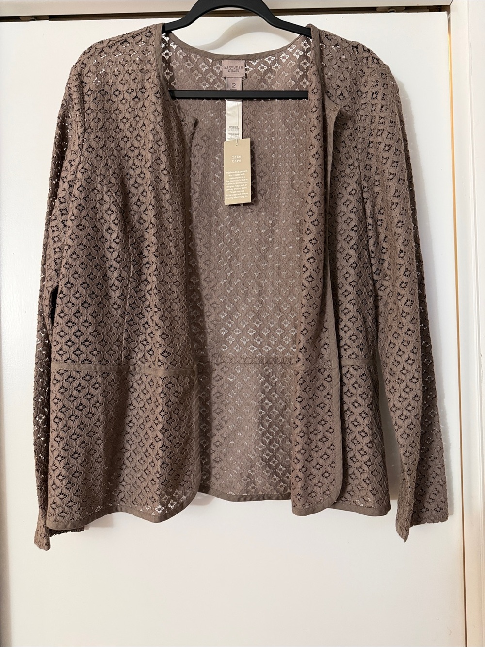 NWT Chico’s Open-Front Lace Cardigan - Taupe Brown